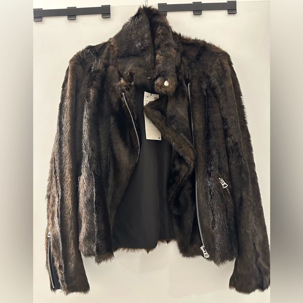 NWT Zara Moto faux Fur jacket